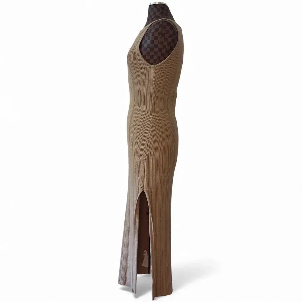 Abercrombie & Fitch Ribbed Sweater Maxi Cami Slip Dress Size Large Tan Shift Y2K